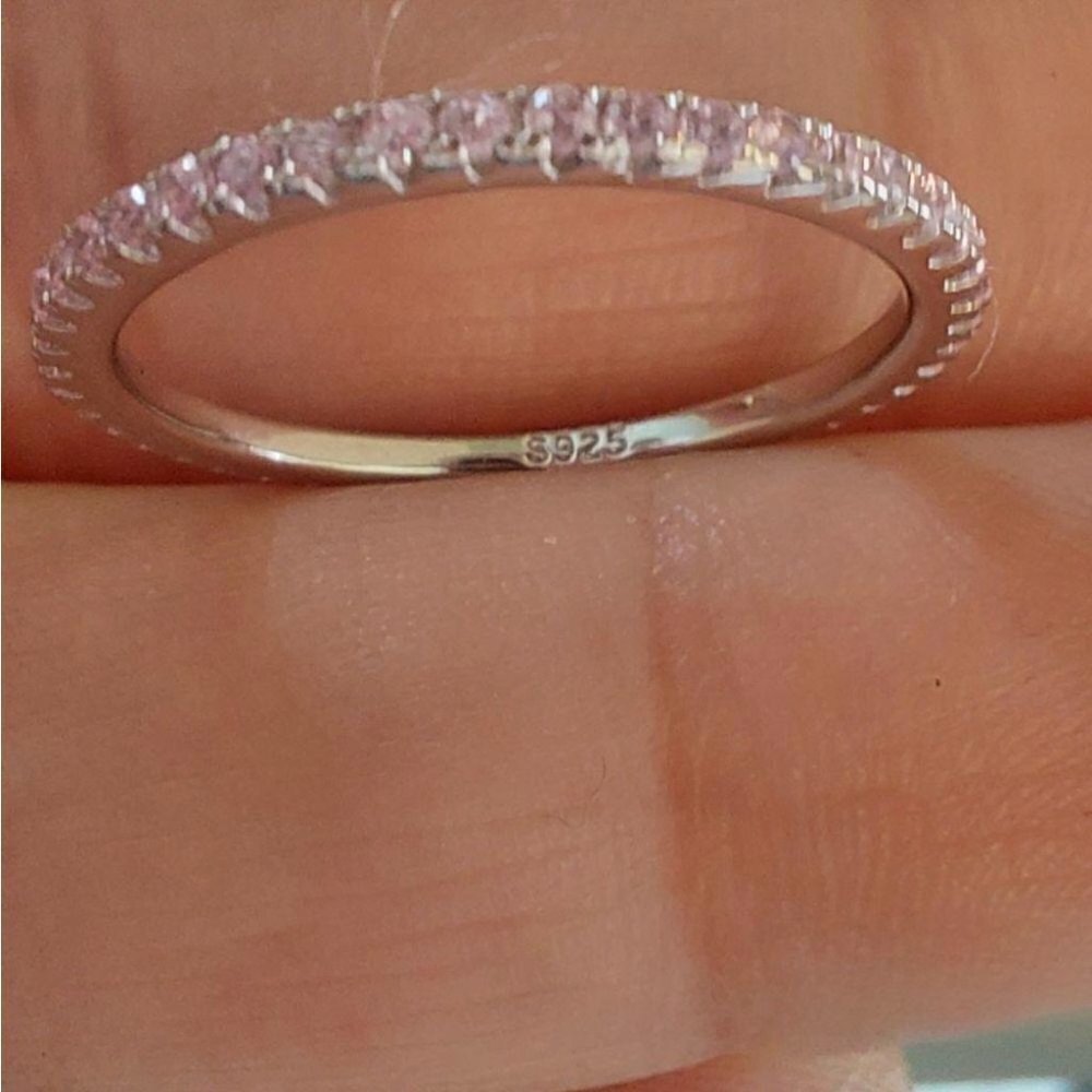 925 Sterling Silver Pink Wedding Band Ring - Picture 6 of 6